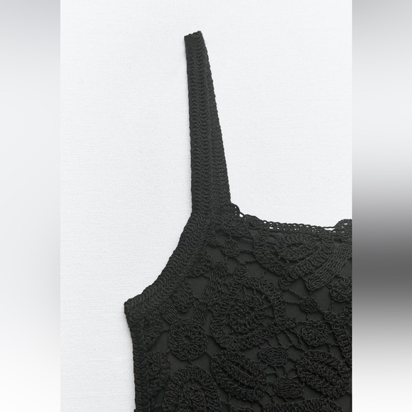 Zara MACRAMÉ KNIT DRESS. Black. Size S. New with Tags. - Picture 8 of 8